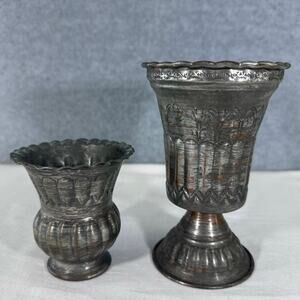 Vintage Tin over copper 2 Vases made in Egypt Cottagecore boho french country